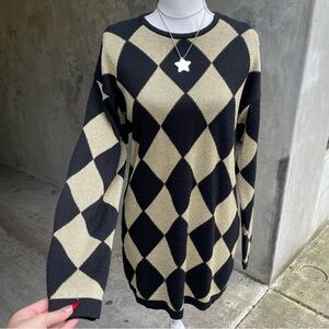 Vintage 90s Metallic Diamond Checkerboard Sweater